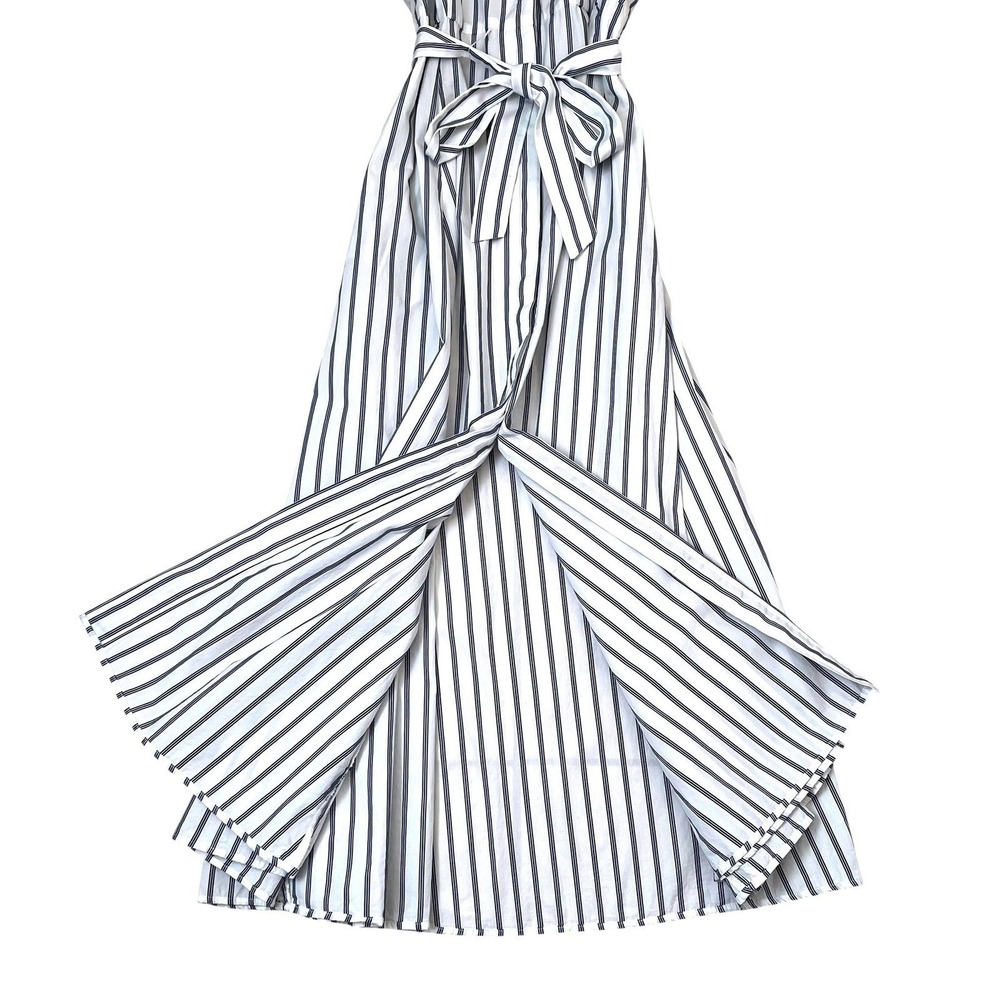 Calvin Klein Shirt Dress Women 8 Blue White Excellent Striped Midi Cotton Belted - Picture 4 of 16